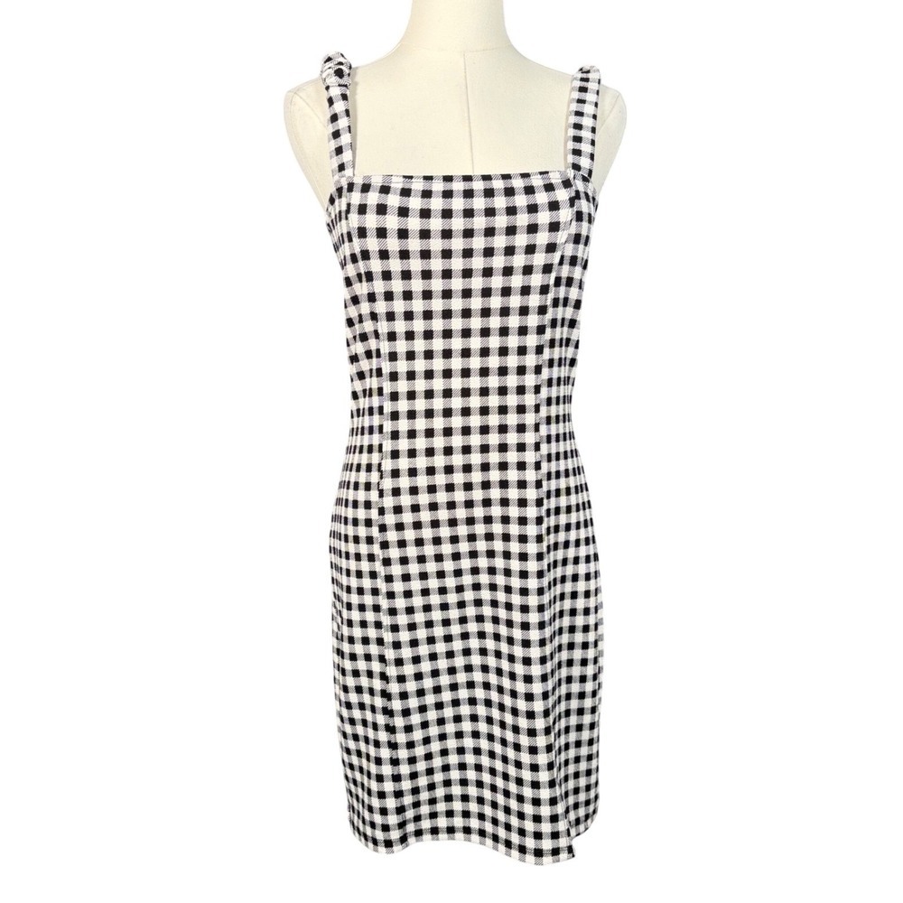H&M Divided Women Black White Gingham Checkered Bodycon Mini Dress Medium